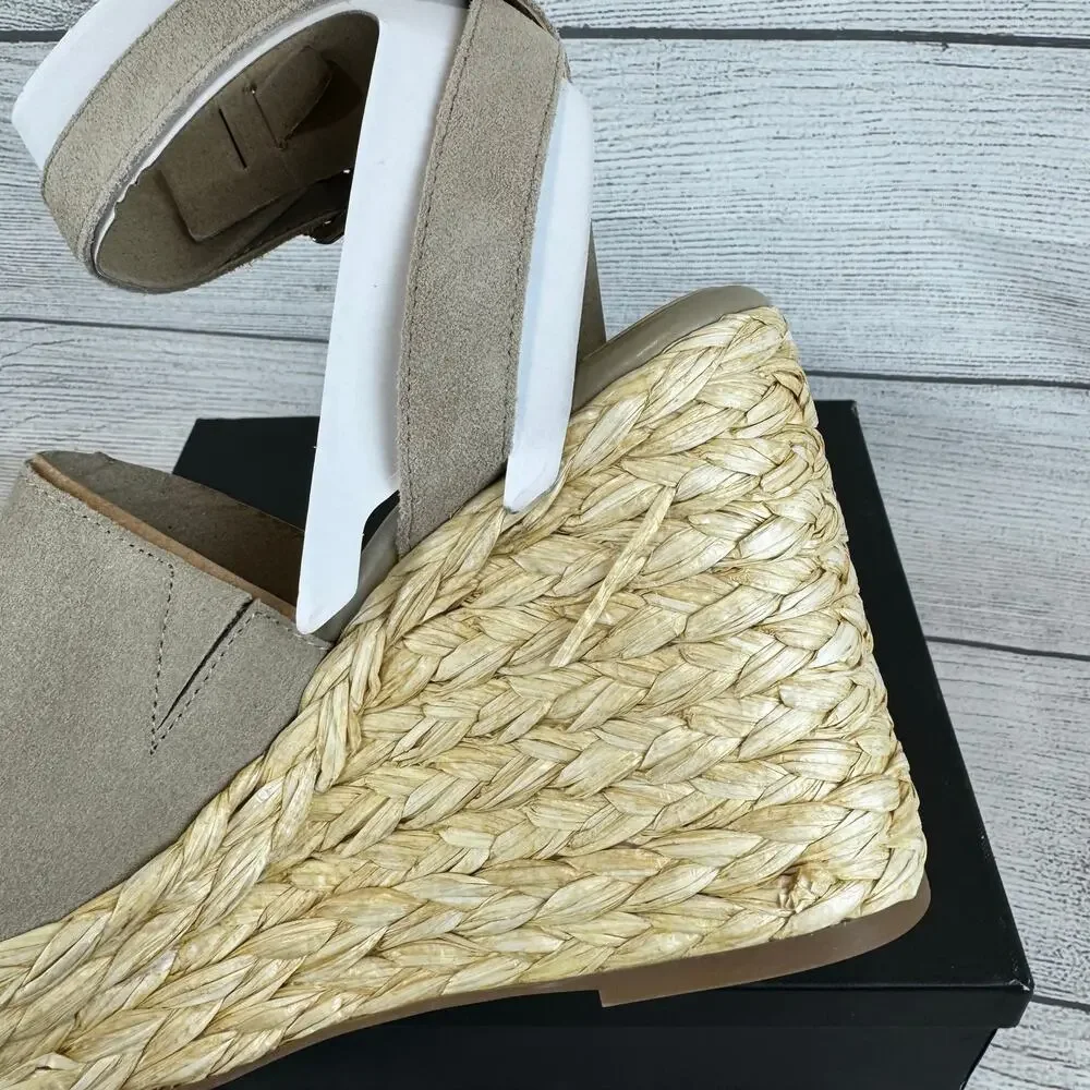 Marc Fisher Women's Natural Leather Nelly Ankle Strap Wedge Sandals Size 10